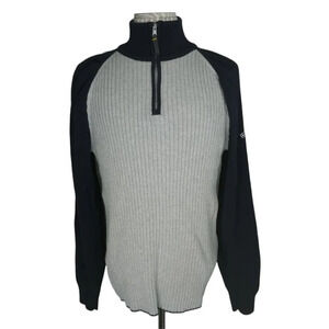 Nautica Jeans  Co Knit Sweater Half Zip Gray and Navy L